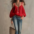 Vacation Slimming Puff Sleeve Off-Shoulder Loose Shirt + Camisole
