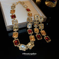 Western Statement Rhinestone Square Stud Earring Necklace Set Niche Design Detail Clavicle Chain Exquisite Fashionable Simple Elegant Necklace