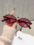 Book Nerd Small-Frame Versatile Women Sunglasses Amazon Influencer Oval Round Sunglasses Fashionable Wine Red Men Sunglasses