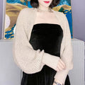 Women's Summer Korean Fashion Knit Long Sleeve Hollow-Out Sun-Protection Lightweight - Coffee Hollow Out Shawl