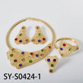 Overseas Accessory Dubai Rhinestone Cutout Silver Apricot Leaf Necklace Bangle Earrings Ring Set Middle East Bride Jewelry