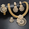 Statement Fan Shape Flower Gold Rhinestone Pendant Retro Huawei Beauty Gown Style Jewelry Set Banquet Accessory