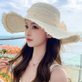 新款甜美大蝴蝶结遮阳草帽女 时尚气质大帽檐太阳帽户外防晒帽子