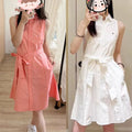 Sleeveless Collared Shirt Dress with Pony Embroidery, Fitted Mid-Length