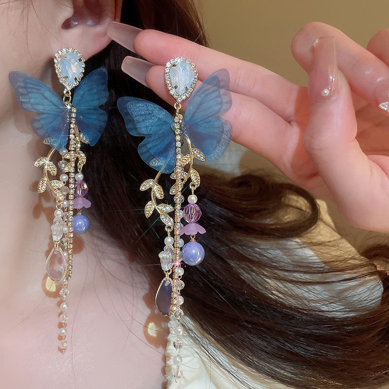 Sparkling Rhinestone Bow Drop Earrings - view 9