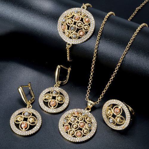 Africa Bride Overseas Bestseller La Dial Cutout Rhinestone Pendant Necklace Bracelet Set Earrings Ring Design Detail Jewelry