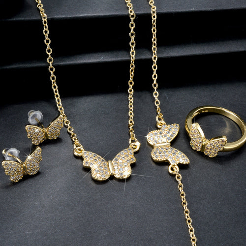 EU/US Import New Simple Fashionable Butterfly Pendant Necklace Bracelet Set Earrings Ring Versatile Women Jewelry Set