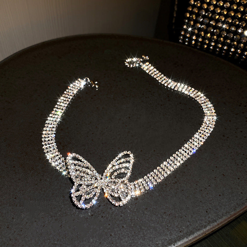 Rhinestone Pearl Butterfly Tassel Necklace – Korean-Inspired Style - view 9