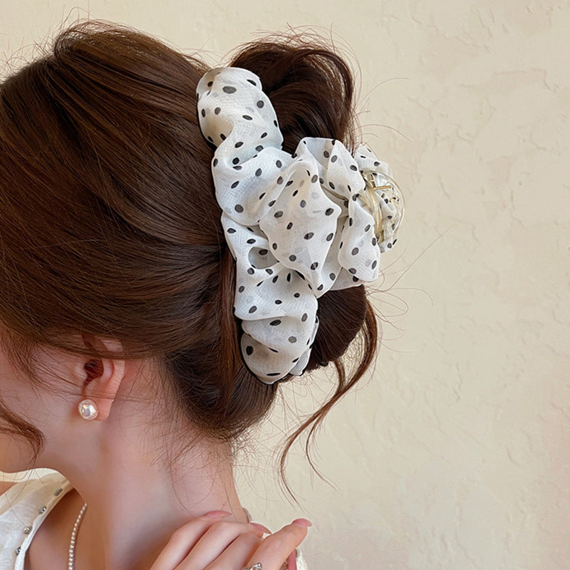 Korean Polka Dot Fabric Hair Claw Clip - view 4