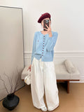 Women's Fall-Winter Korean Fashion Embroidered Knit Crew Neck Cardigan + Top 2026 - Apricot