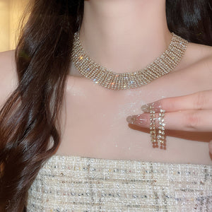 -er Race Full Diamond Multi-Layer Geometric Jewelry Set Banquet Luxury Ambient Feel Necklace Light Luxury Niche Necklace Women