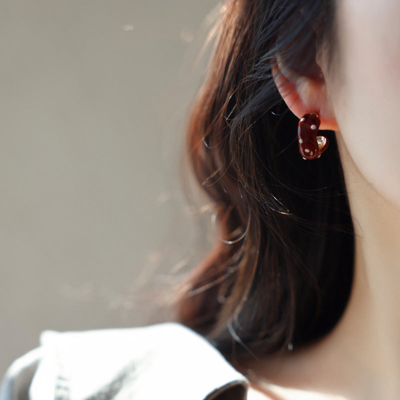 Korean Enamel Polka Dot Round Stud Earrings - view 2