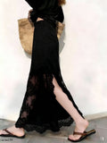 Summer Elegant Slimming Lace High Waist Slit Skirt + Long Skirt