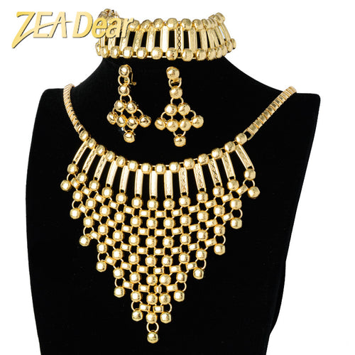 Africa Statement Jewelry Bead Piece Net Form Pendant Necklace Bracelet Set Earrings Set Women Bead Gem Bohemian Breeze