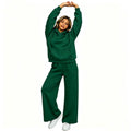 Fall-Winter Sporty Fleece Loose Drop Shoulder Wide Leg Pants + Hoodie 2-Piece Set