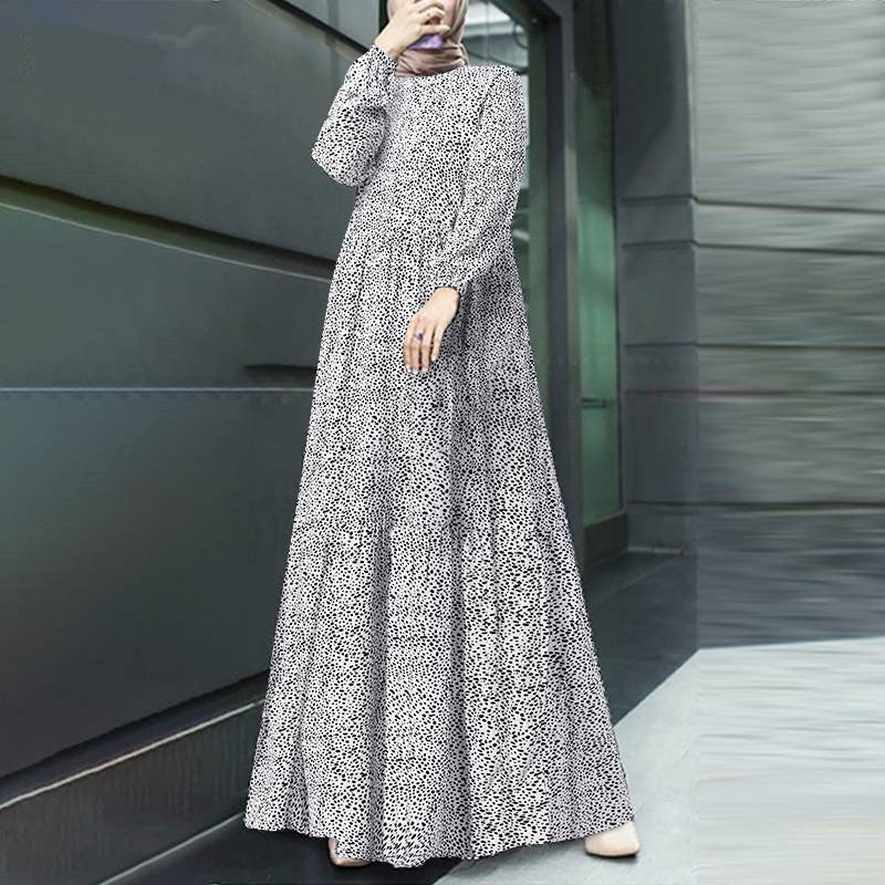 Women's Summer Retro Crew Neck Printed Dress 2026 | Elegant Summer Dress - White