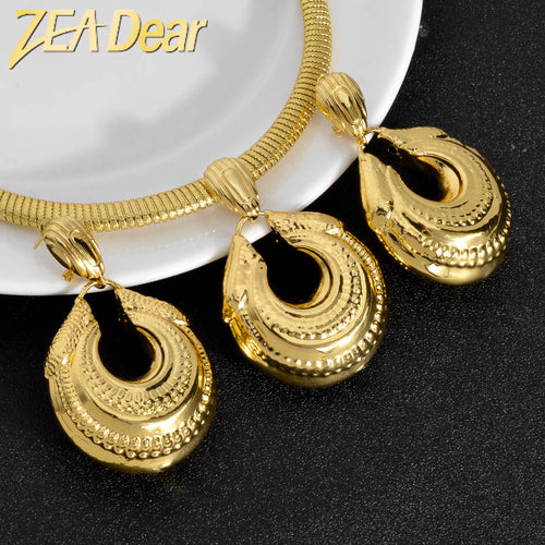 Middle East Jewelry Accessory Copper Gold Plated Large Electroformed Set Bead Collar Necklace Earrings Set 2-Piece Set Retro Imperial Breeze Wholesale