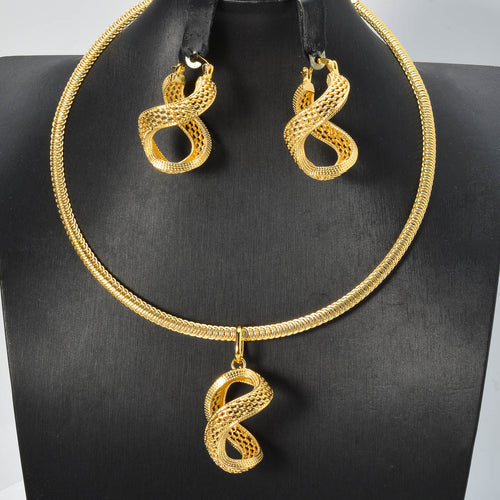 Dubai 18K Gold Bride Accessory Jewelry Set Africa Middle East Women Necklace Earrings Set 2-Piece Set Overseas Wholesale