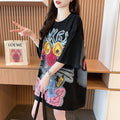 Cotton Sequin Cartoon T-Shirt - Sparkly Oversized Short Sleeve Top Women