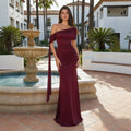 French One-Shoulder Ribbon Fish-Tail Gown - Ruched Waist Slimming Long Dress