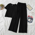 Summer Korean Casual Petite Short Sleeve Wide Leg Pants 2-Piece Set