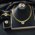 Overseas Middle East Fashionable Geometric Round Rhinestone Pendant Necklace Bracelet Set Earrings Ring Women Banquet Set
