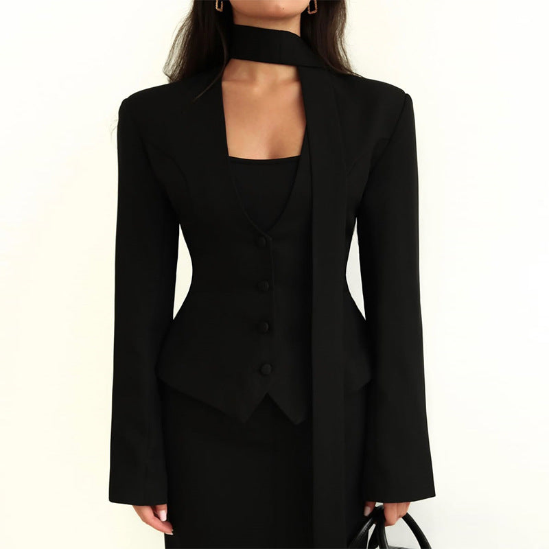 Women's Casual Fashion Long Sleeve V-Neck Jacket + Top 2026 | Trendy Jacket - Black