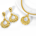 Middle East Retro Overseas Set Teardrop Type Pleated Texture Pendant Necklace Earrings Set Versatile Design Detail Bead Gem