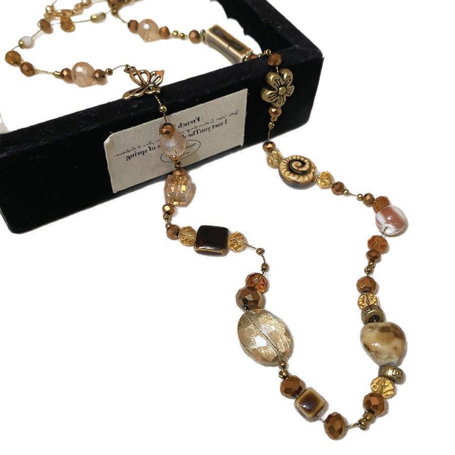 Butterfly Flower Crystal Bead Layered Necklace - view 4