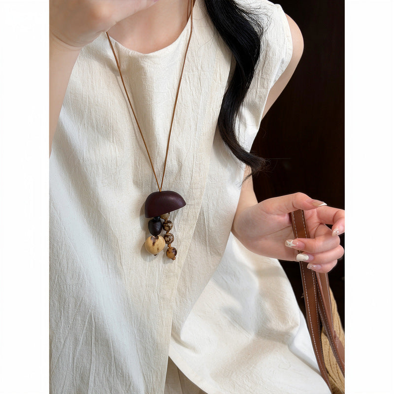 Bohemian Wooden Bead Rope Pendant Necklace - view 8