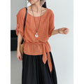 Summer Korean Casual Tie-Front Waist-Tie Plaid Shirt