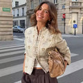 Women's Fashion Minimal Wool Stand Collar Printed Fitted Jacket 2026 - Off White