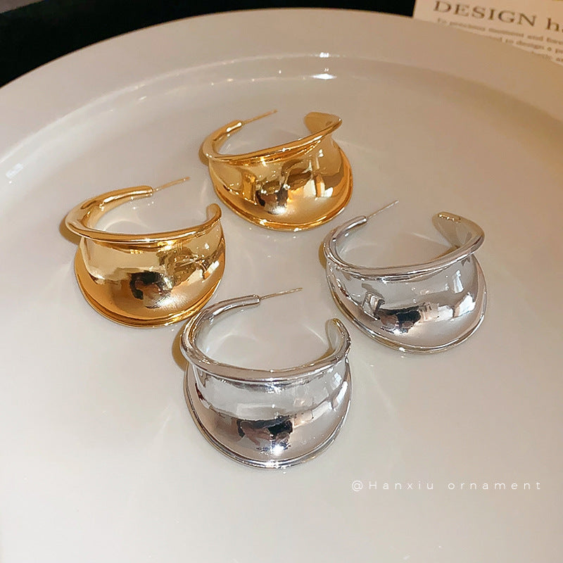 Oversized C-Shaped Wide Metal Stud Earrings - view 2