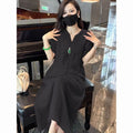 New Chinese Style Heavy Embroidery V-Neck Long Dress, Loose Slimming