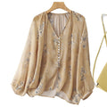 Summer French Elegant Long Sleeve V-Neck Floral Sun-Protection Shirt
