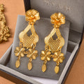 India Dubai Statement Accessory Bride Wedding Four Leaf Clover Net Form Earrings Neck Style Gold Plated 18k Middle East Jewelry