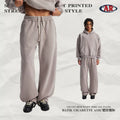 Unisex Fall/Winter Washed Distressed Snow-Denim Wide Leg Curved Leg Fleece-Lined Thick Casual Pants