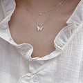 Amazon Style Elegant Minimal Choker Clavicle Chain Exquisite Size Full Diamond Butterfly Double-Layer Necklace Women N6161