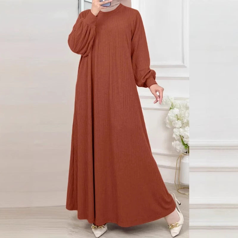 Women's Casual Long Sleeve Crew Neck Loose Dress 2026 | Elegant Summer Dress - Brown