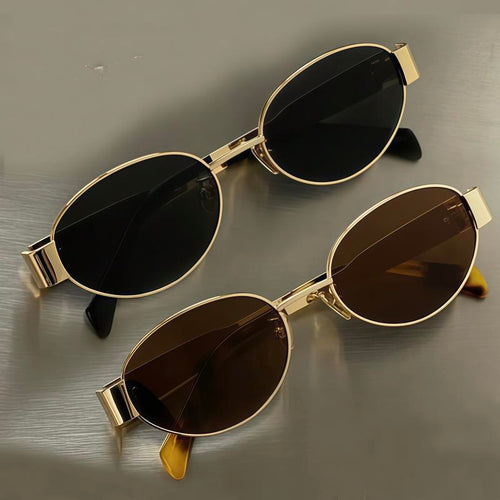 2 Pair Wear Fashionable Oval Round Women Sunglasses Premium Influencer Street Snap Simple French Glasses Retro Gold Metal Sunglasses