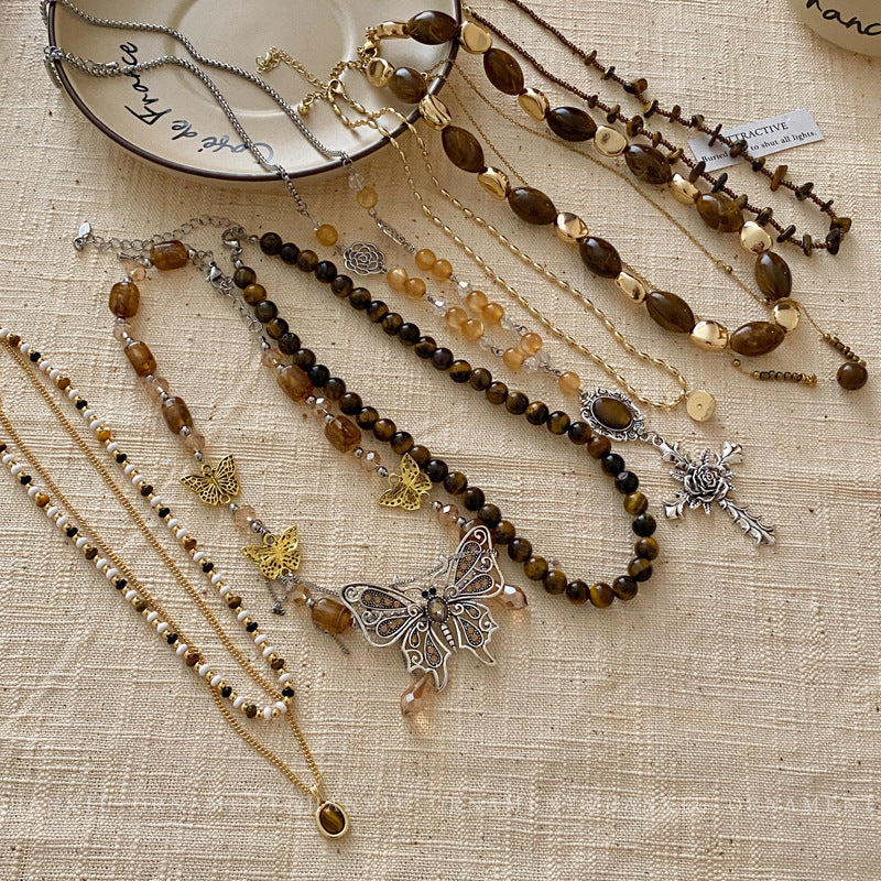 Brown Tiger's Eye Butterfly Pendant Necklace - view 3