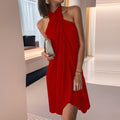 Sexy Halter Neck Irregular Casual Beach Dress, 2025