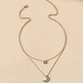 New Import Full Diamond Moon Five-Point Star Pendant Necklace Creative Retro Elegant Multi-Layer Clavicle Chain Women N6241