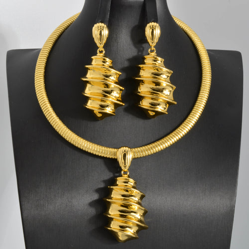 Middle East Jewelry Electroformed Set Vintage Breeze Niche Design Asymmetric Screw Silk Pendant Bead Collar Earrings Set