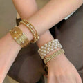 Vintage Imitation Pearl Multi-Layer Bangle Light Luxury Retro Elegant Bracelet Niche Unique Design Detail Hand Jewelry
