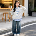 Girls' Plush Puppy Embroidered Polo Hoodie Jeans Set