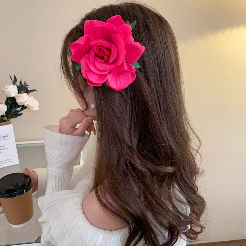 Red Rose Flower Side Hair Clip - view 8