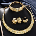 Western Bestseller Overseas 18K Metal Wave Pattern Moon Necklace Earrings Set Bangle Ring Middle East Women Set