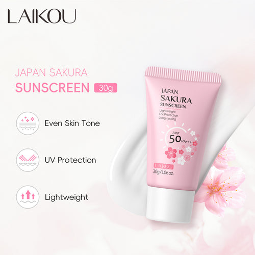 跨境LAIKOU莱蔻日本樱花sunscreen30g补水保湿隔离霜厂家现货批发