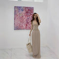 Lienni Nude Pink Embroidered Pleated Camisole Long Dress